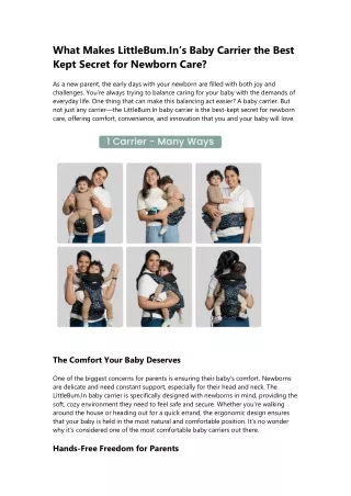 Discover Why LittleBum.In’s Baby Carrier is the Best Kept Secret for Newborn Car