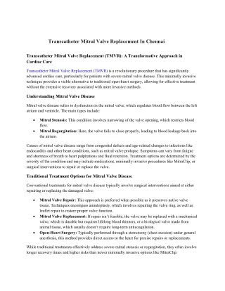 Transcatheter Mitral Valve Replacement In Chennai