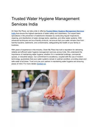 Trusted Water Hygiene Management Services India