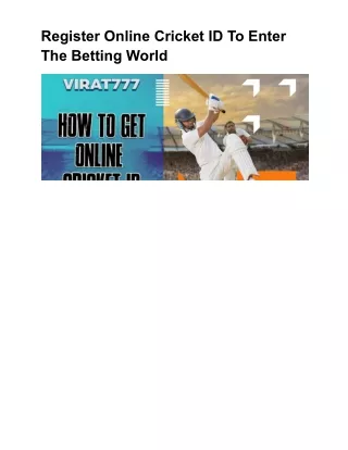 Register Online Cricket ID To Enter The Betting World