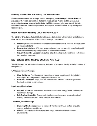 Be Ready to Save Lives_ The Mindray C1A Semi-Auto AED