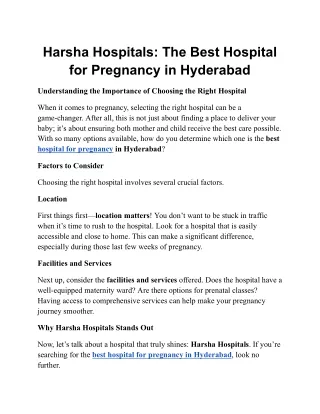 Harsha Hospitals_ The Best Hospital for Pregnancy in Hyderabad