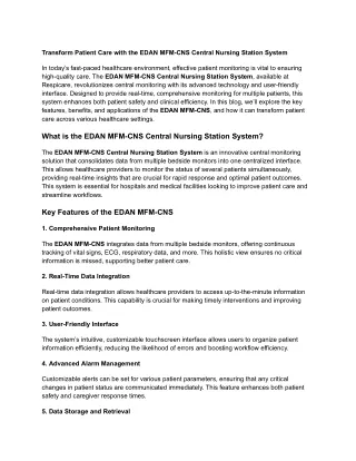Transform Patient Care with the EDAN MFM-CNS Central Nursing Station System