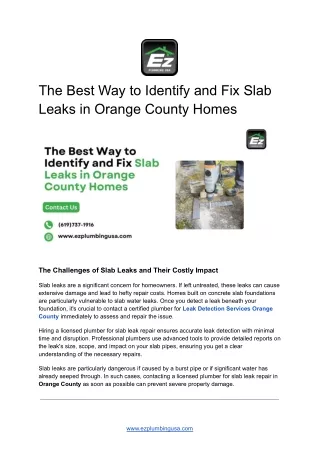 The Best Way to Identify and Fix Slab Leaks in Orange County Homes
