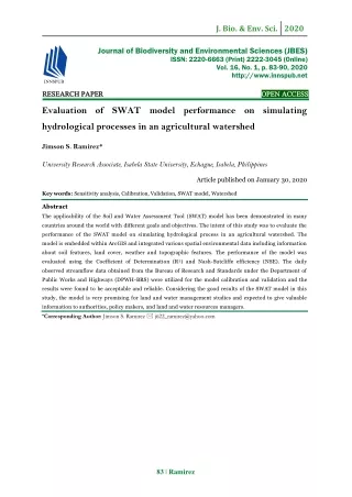 Evaluation of SWAT model performance on simulating hydrological processes