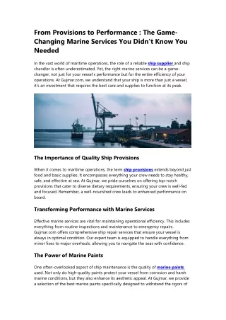 From Provisions to Performance : Transform Your Marine Services with Gujmar.com