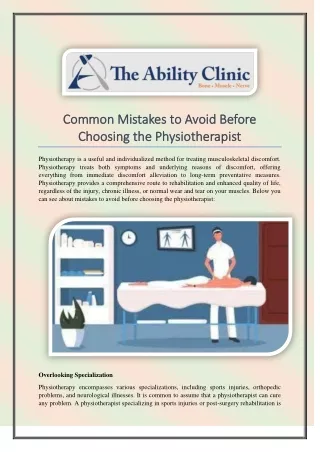 Common Mistakes to Avoid Before Choosing the Physiotherapist