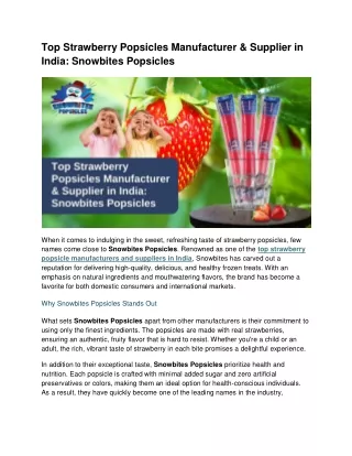 Top Strawberry Popsicles Manufacturer & Supplier in India: Snowbites Popsicles