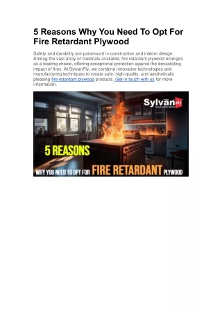 5 Reasons Why You Need To Opt For Fire Retardant Plywood