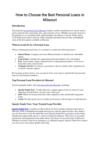 How to Choose the Best Personal Loans in Missouri
