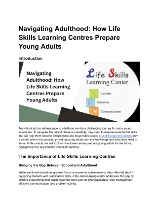 Navigating Adulthood_ How Life Skills Learning Centres Prepare Young Adults