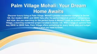 Palm Village Mohali: Your Dream Home Awaits