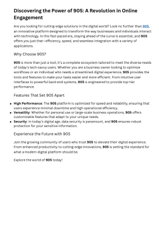 Discovering the Power of 905 A Revolution in Online Engagement