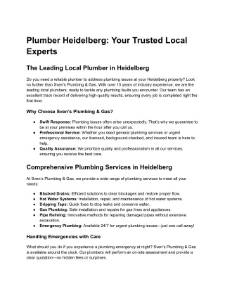 Comprehensive Plumbing Solutions in Heidelberg