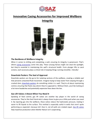 Innovative Casing Accessories for Improved Wellbore Integrity