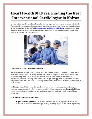 Leading Interventional Cardiologist in Kalyan for Advanced Heart Care