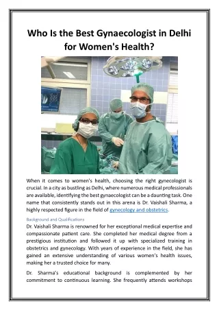 Who Is the Best Gynaecologist in Delhi for Women's Health