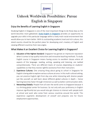 Unhook Worldwide Possibilities Pursue English in Singapore