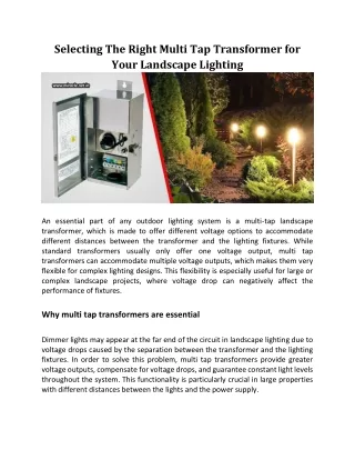 Selecting The Right Multi Tap Transformer For Your Landscape Lighting