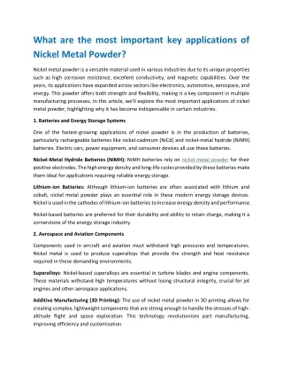 What are the most important key applications of Nickel Metal Powder?