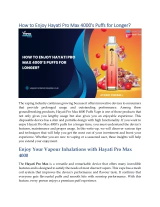 How to Enjoy Hayati Pro Max 4000’s Puffs for Longer