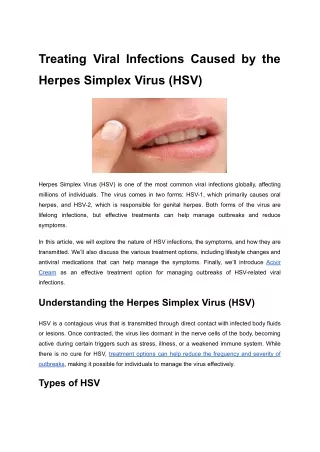 Treating Viral Infections Caused by the Herpes Simplex Virus (HSV)