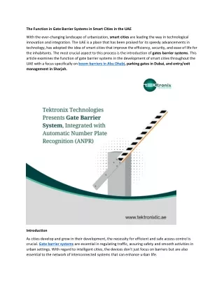 The Function in Gate Barrier Systems in Smart Cities in the UAE