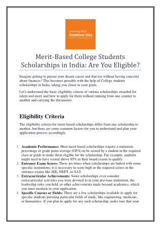 Merit-Based College Students Scholarships in India: Are You Eligible?