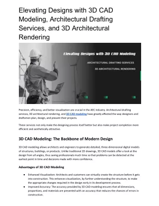 Elevating Designs with 3D CAD Modeling, Architectural Drafting Services, and 3D Architectural Rendering