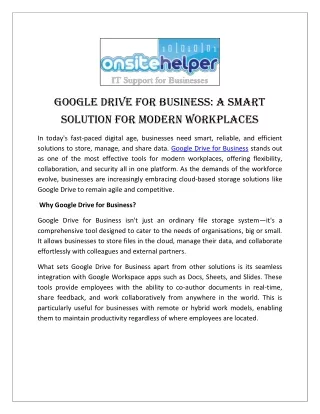 Google Drive for Business A Smart Solution for Modern Workplaces