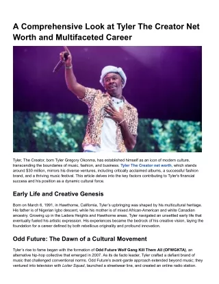 A Comprehensive Look at Tyler The Creator Net Worth and Multifaceted Career