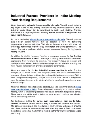 Industrial Furnace Providers in India_ Meeting Your Heating Requirements.docx