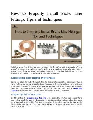 How to Properly Install Brake Line Fittings Tips and Techniques