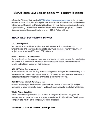 BEP20 Token Development Company - Security Tokenizer
