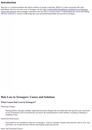 Hair Loss in Teenagers: Causes and Solutions