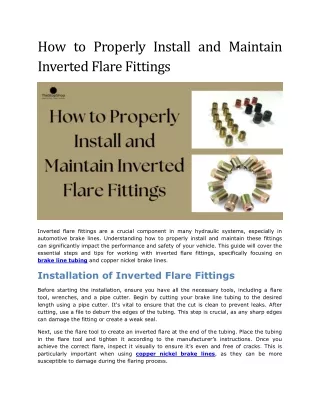 How to Properly Install and Maintain Inverted Flare Fittings