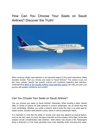 Can You Choose Your Seats on Saudi Airlines? Discover the Truth!