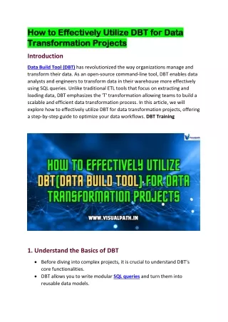 DBT (Data Build Tool) Training Hyderabad | DBT Online Training