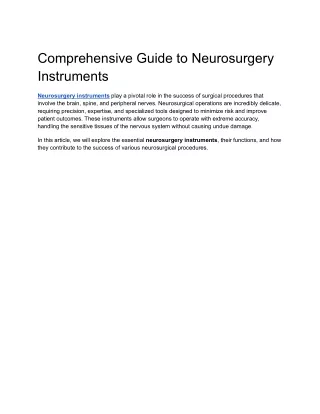 Comprehensive Guide to Neurosurgery Instruments