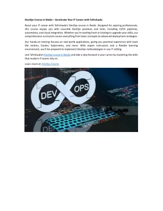 DevOps Course in Noida – Accelerate Your IT Career with Tafrishaala