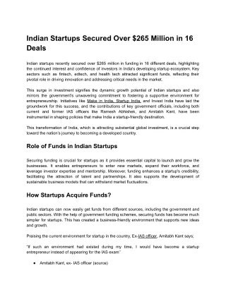 Indian Startups Secured Over $265 Million in 16 Deals