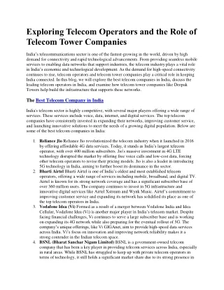Exploring Telecom Operators and tower Companies