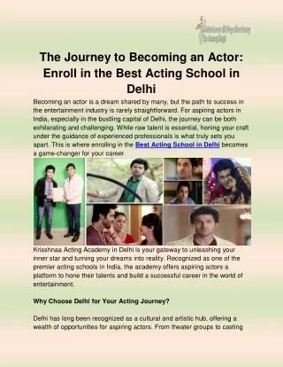 Best Acting School in Delhi