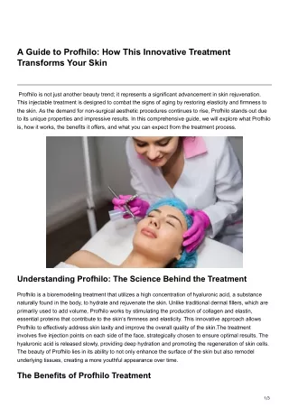 A Guide to Profhilo How This Innovative Treatment Transforms Your Skin