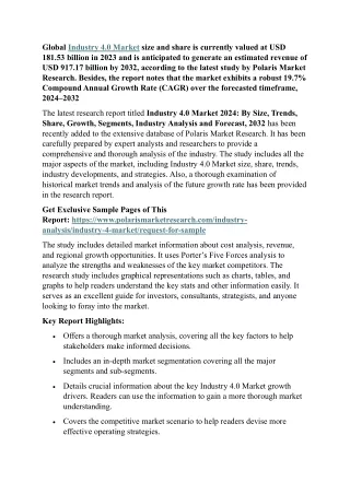 Industry 4.0 Market Size & Share Comprehensive Research Forecast Report, 2024-20