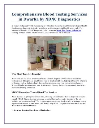 Reliable Blood Test Center in Dwarka for Accurate Diagnostic Services