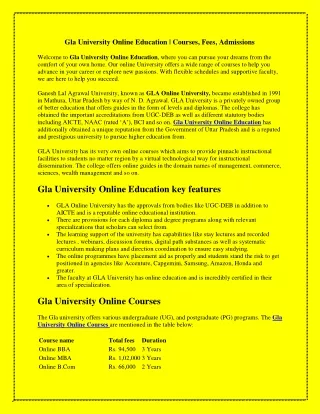 Gla University Online Education