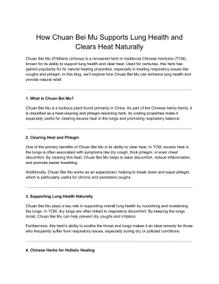 How Chuan Bei Mu Supports Lung Health and Clears Heat Naturally