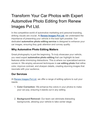 Transform Your Car Photos with Expert Automotive Photo Editing from Renew Images