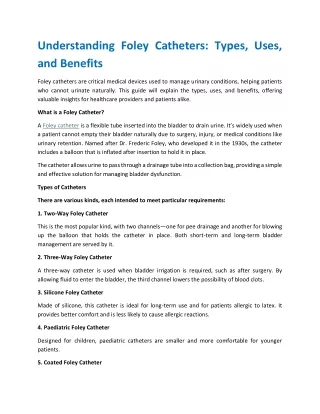 Understanding Foley Catheters -Types, Uses, and Benefits